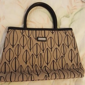 Jim Thompson Thai Handbag With Beige Leaf Pattern